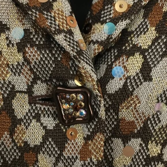 BEAUTIFUL St John evening knit brown multi rhinestones embellished skirt suit 4 - Picture 7 of 10